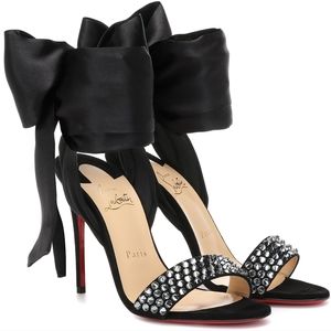 Christian Louboutin Black Krystal Du Desert Suede Ankle-tie Sandals 6.5